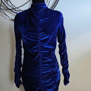 Ruched Blue Velvet Dress